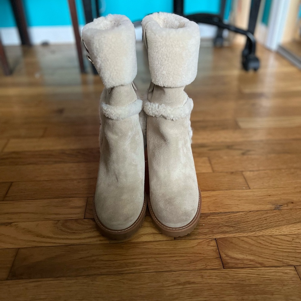 Coach Harlie Shearling Trimmed Leather Boots New Size 9 - Picture 6 of 8